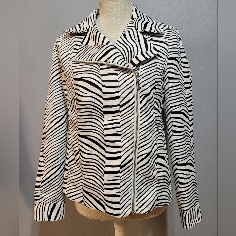 Erin London size S offset zipper zebra striped lightweight dressy jacket - Picture 1 of 12